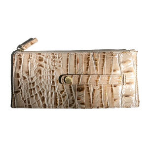 BRAHMIN SAND DUNE Melbourne CREDIT CARD SLIM Wallet RARE 🦋 Stunning Tan Brown